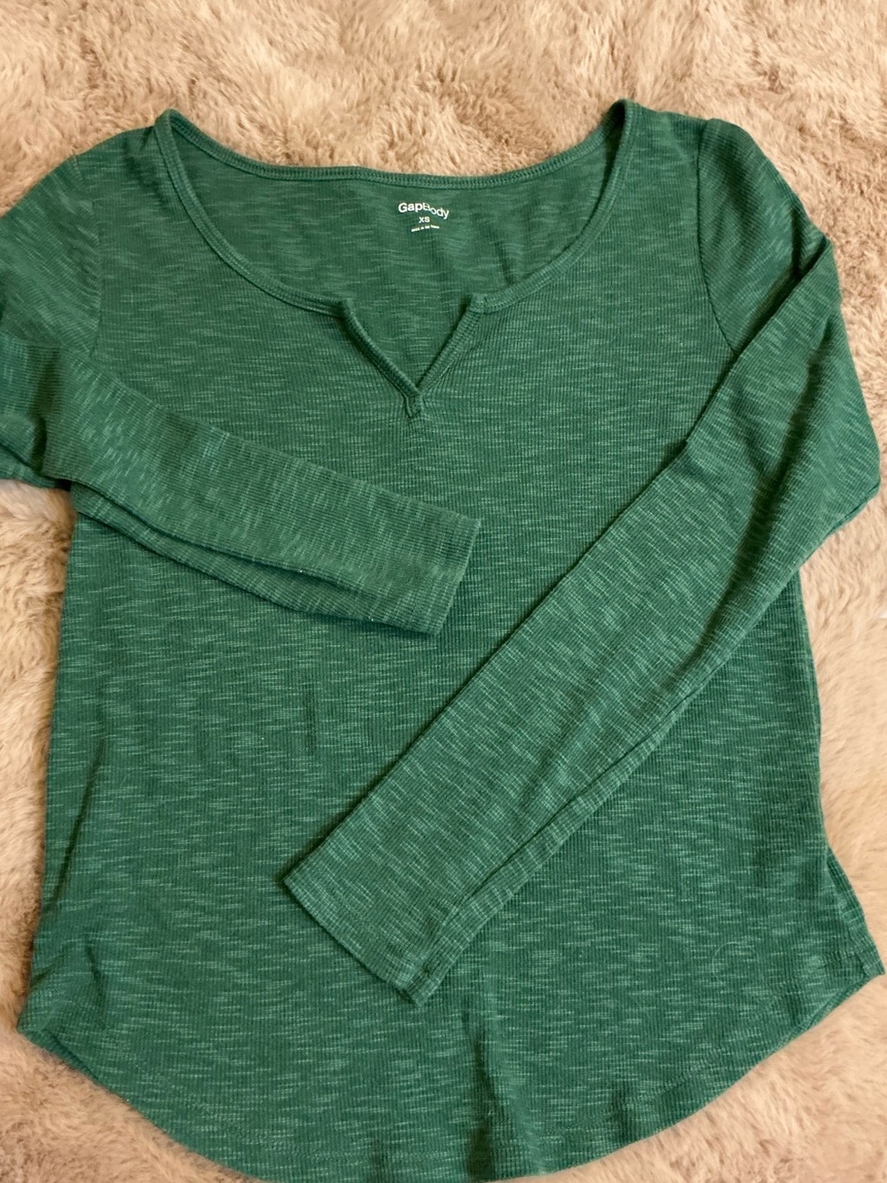 GapBody Heather Green Ribbed Long Sleeve Scoop Notch Neck Lounge Top Size XS